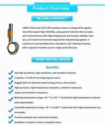 LVDT Linear Position Sensor for Material Testing and Motion Measurement in Automation