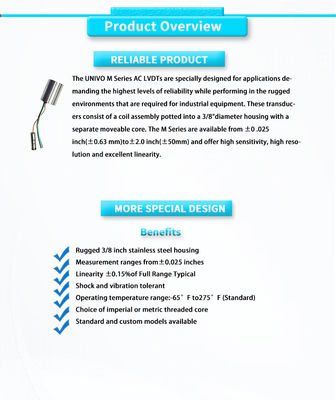 UNIVO AC Range 0.63-50mm High Temperature Mini Displacement Sensor LVDT for Industrial