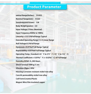 UNIVO AC Range 0.63-50mm High Temperature Mini Displacement Sensor LVDT for Industrial