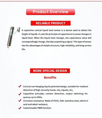 24VDC Capacitive Conical Liquid Level Sensor For High Liquid Level Change Detection